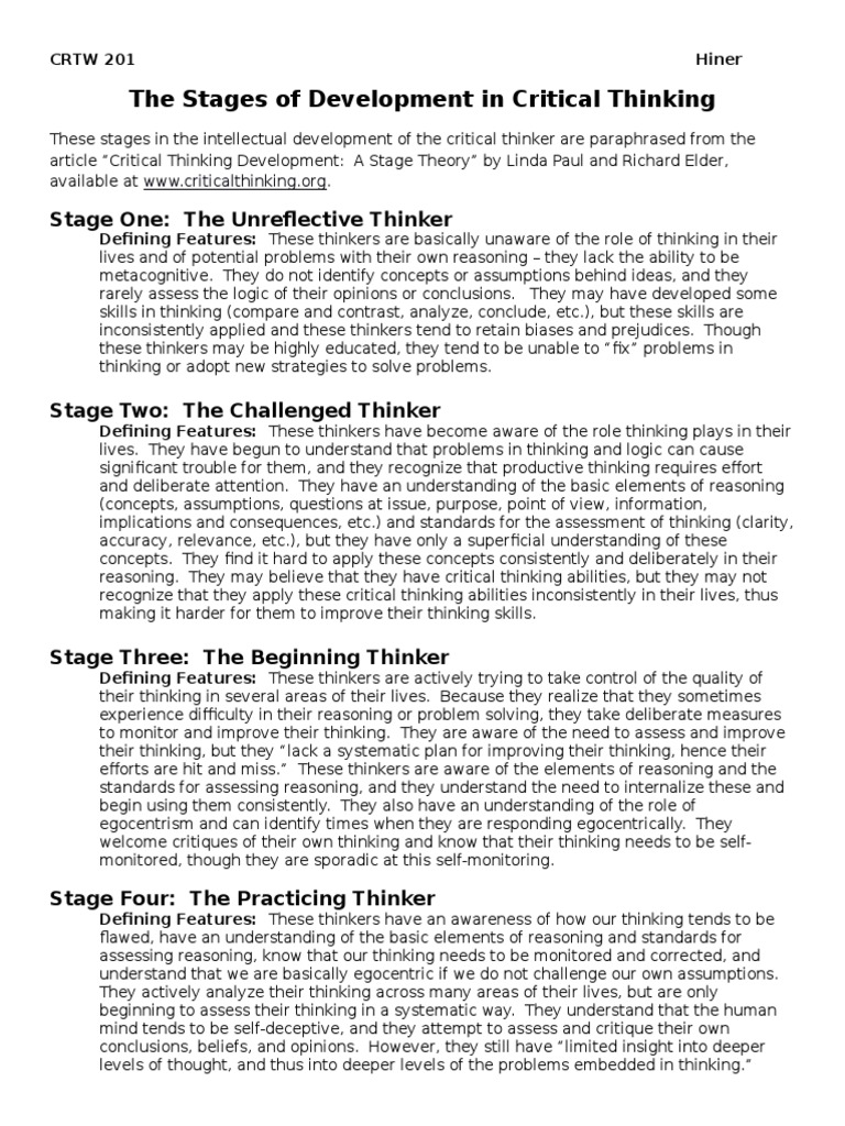Stages of Development in Critical Thinking PDF Critical
