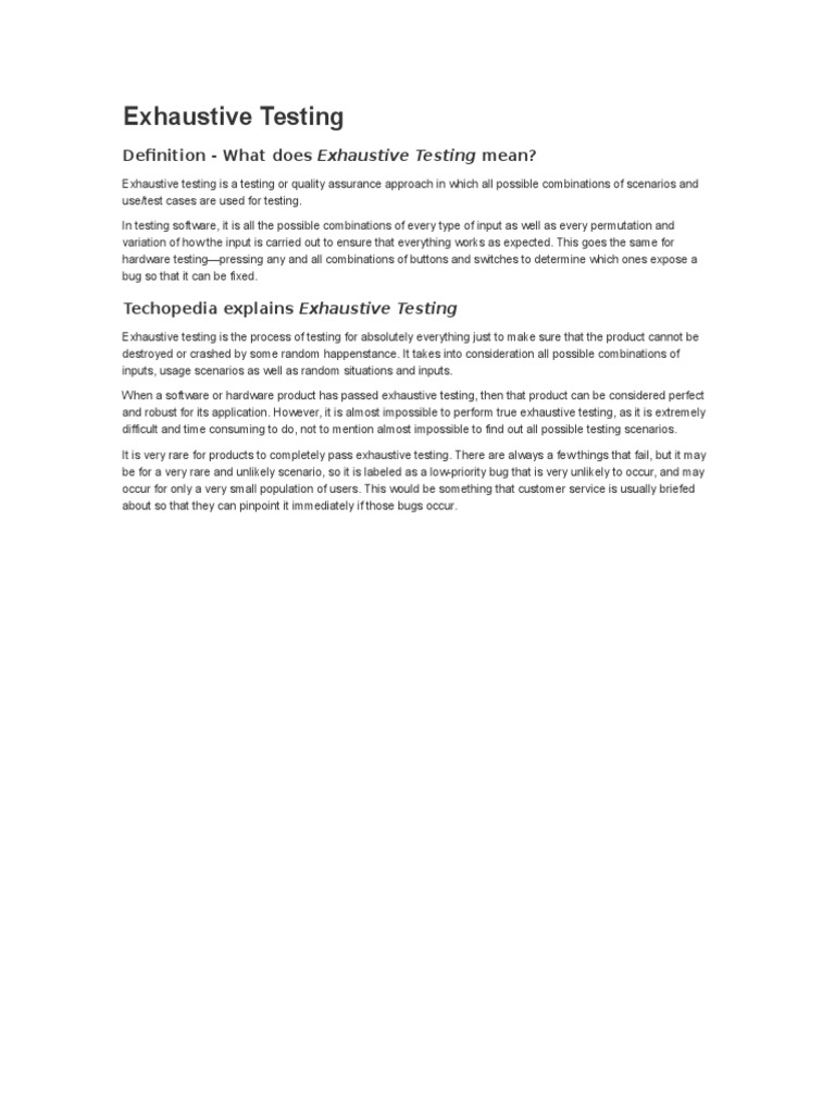 Definition What Does Exhaustive Testing Mean? PDF