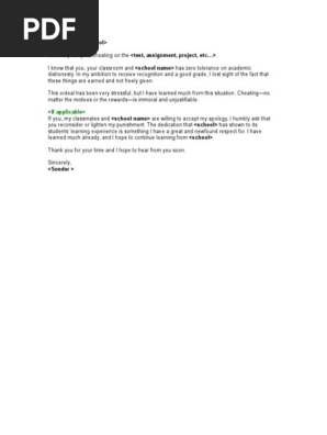 Apology Letter for Cheating