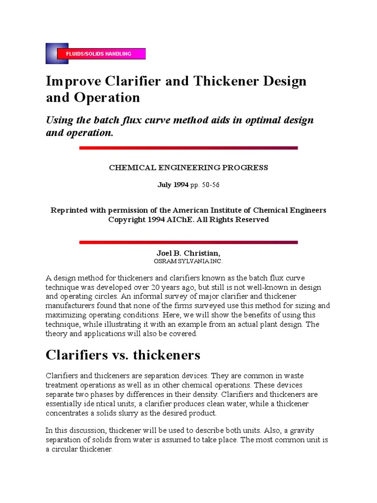 Improve Clarifier and Thickener Design and Operation PDF Sewage