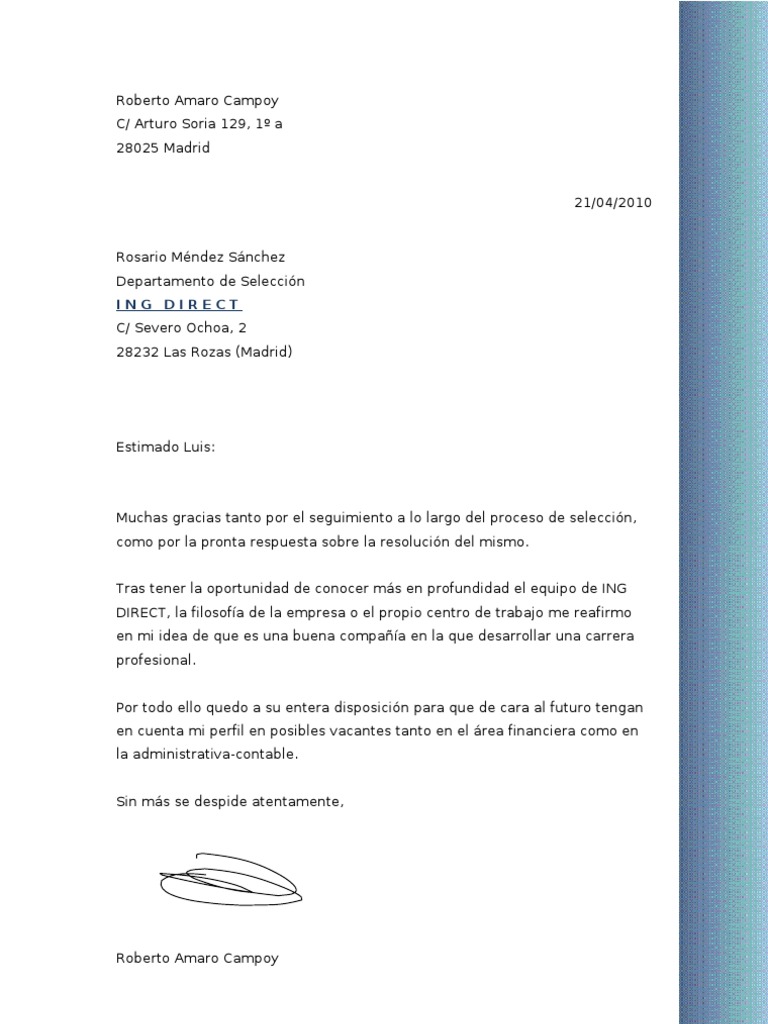 Ejemplo de carta de rechazo de producto