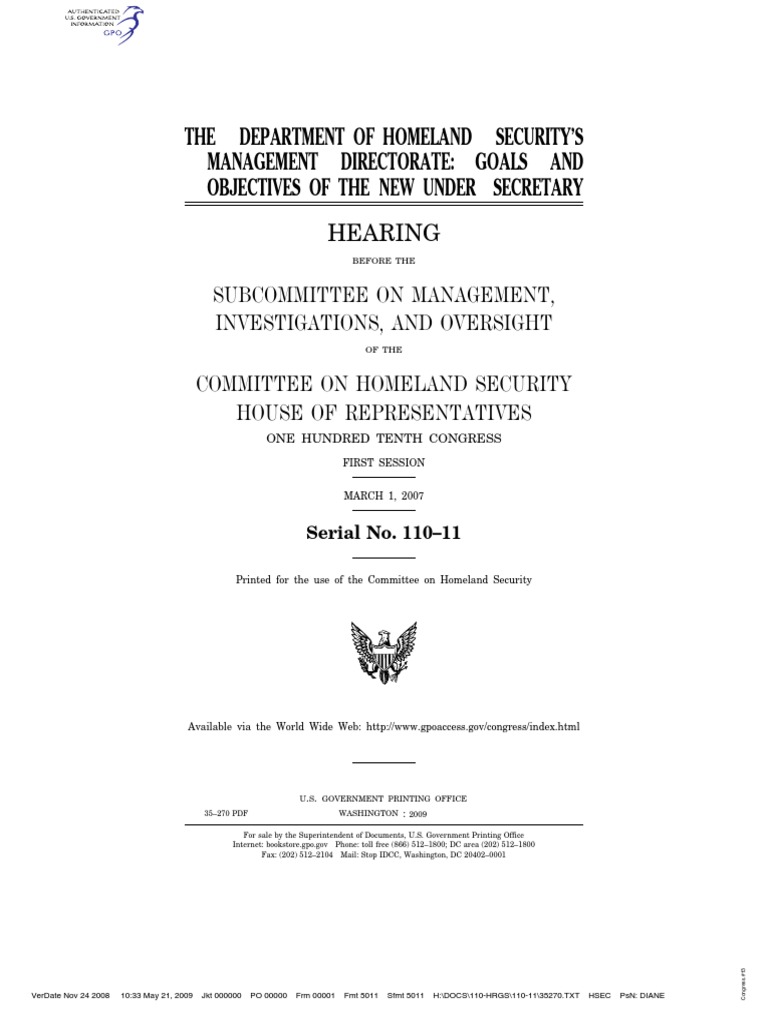 House Hearing, 110TH Congress - The Department of Homeland Security's ...