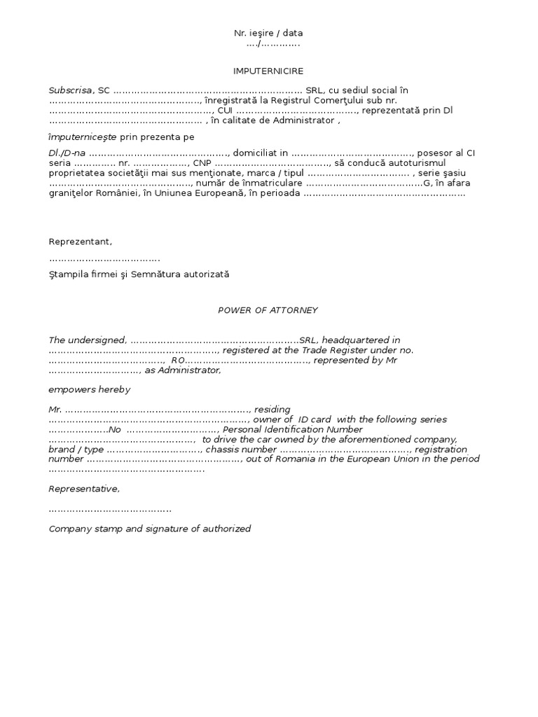 Imputernicire AUTO Firma Ro Eng PDF