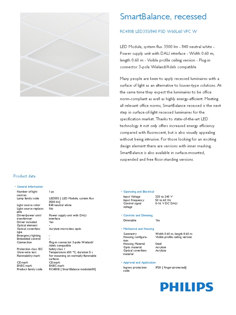 SmartBalance, Recessed RC480B LED | PDF | Power Supply | Fluorescent Lamp