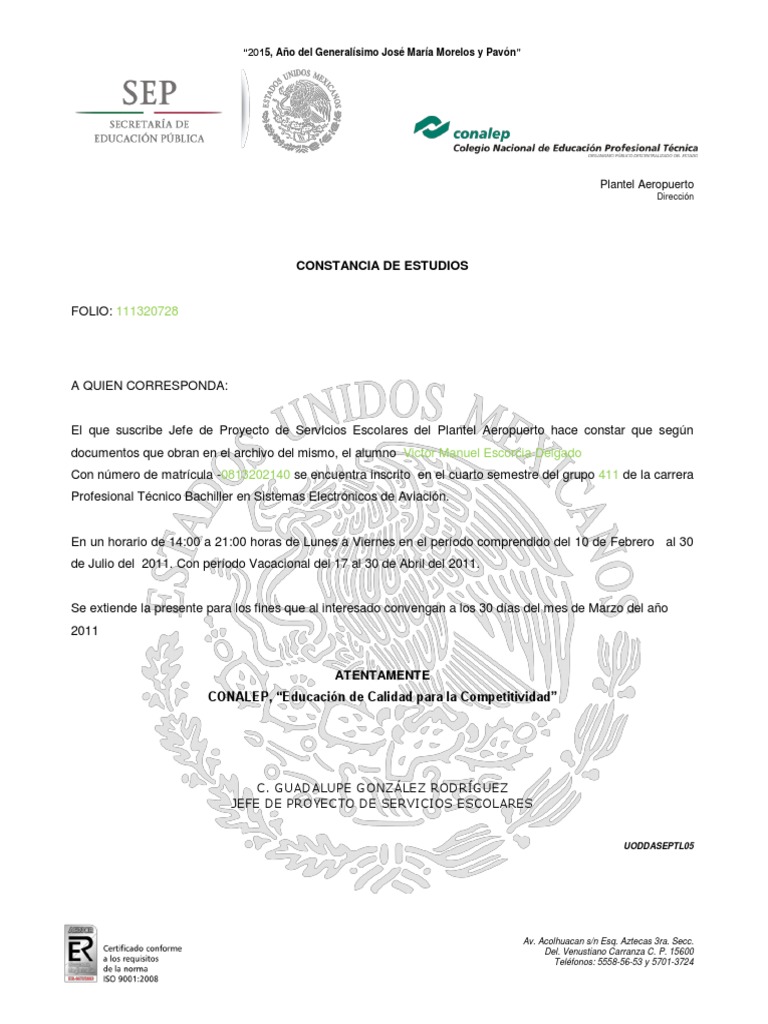 Constancia de Estudios