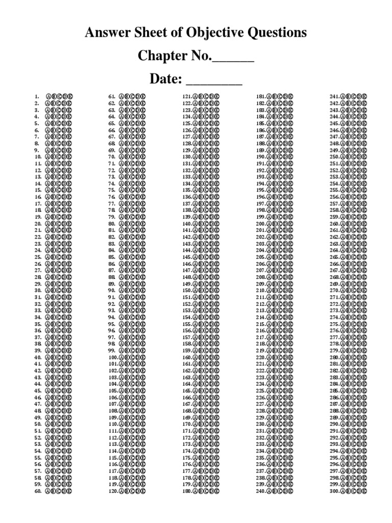 Answer Sheet of Objective Questions Chapter No. - Date | PDF