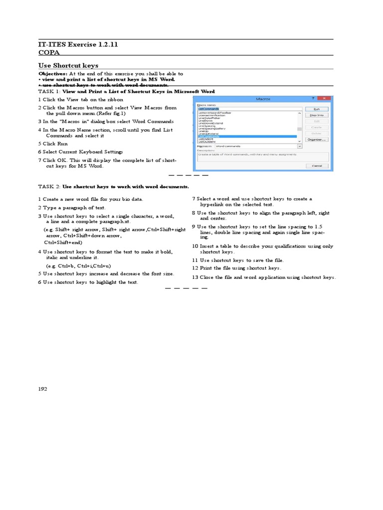 It-Ites Exercise 1.2.11 Copa Use Shortcut Keys | PDF | Microsoft Word ...