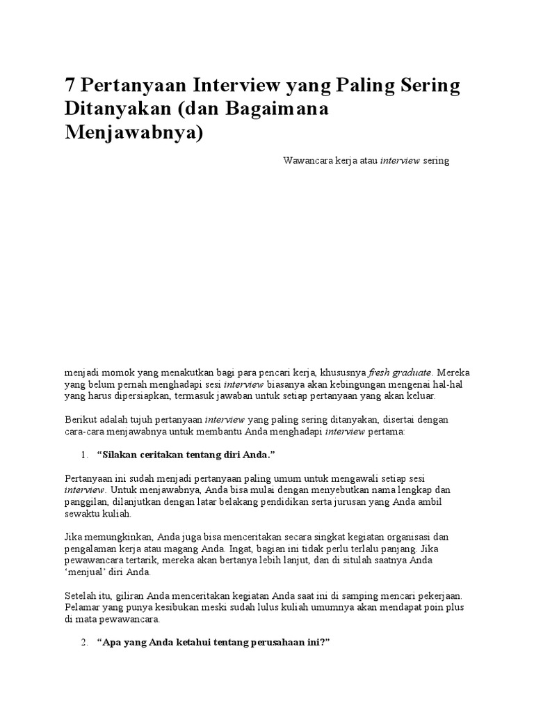 Contoh Jawaban Interview Ceritakan Tentang Diri Anda - Temukan Contoh