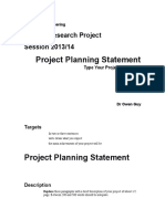 Project Planning Statement: EG-353 Research Project Session 2013/14