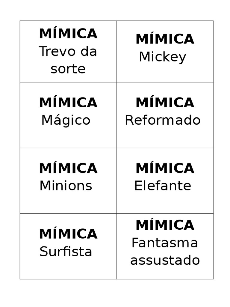 Cartas de Mímica para Imprimir | PDF
