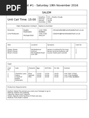 Call Sheet
