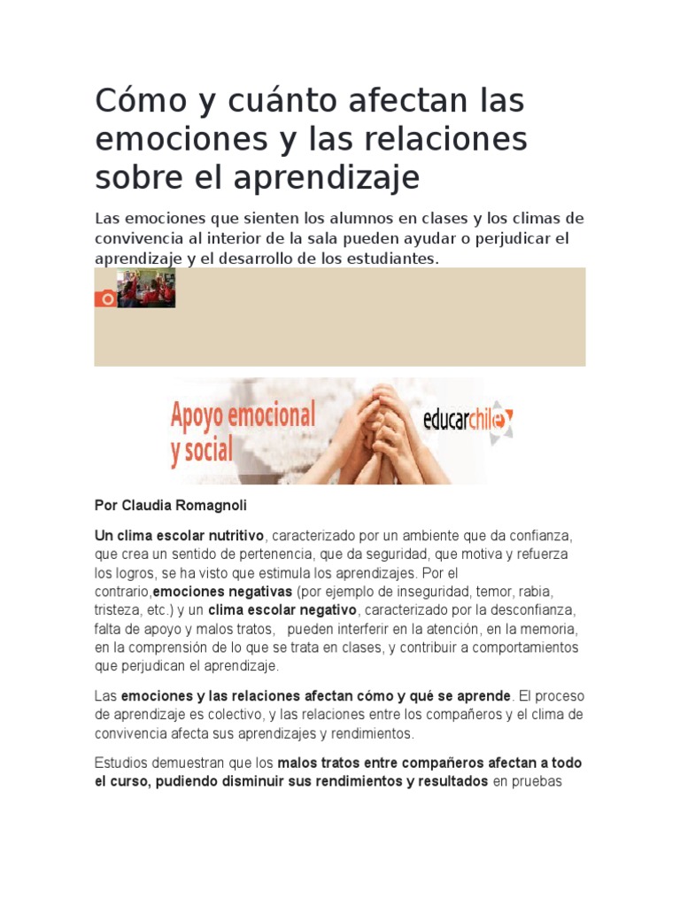 Impacto de emociones en el aprendizaje | PDF | Las emociones | Aprendizaje