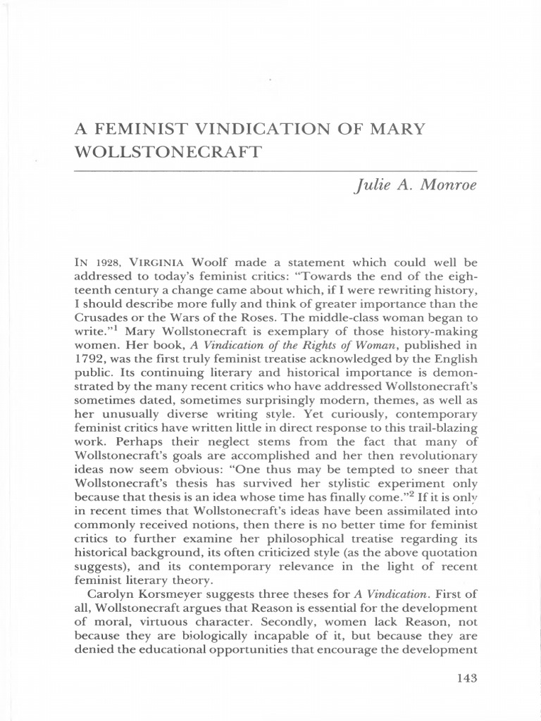 A Feminist Vindication of Mary Wollstonecraft PDF Mary