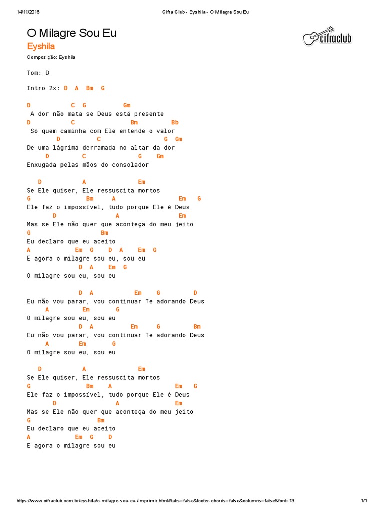Eyshila O Milagre Sou Eu Cifra PDF
