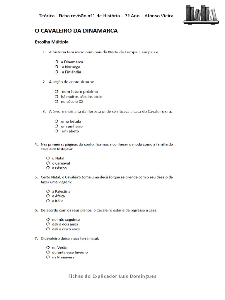 O Cavaleiro Da Dinamarca Ficha De Trabalho Com Soluções