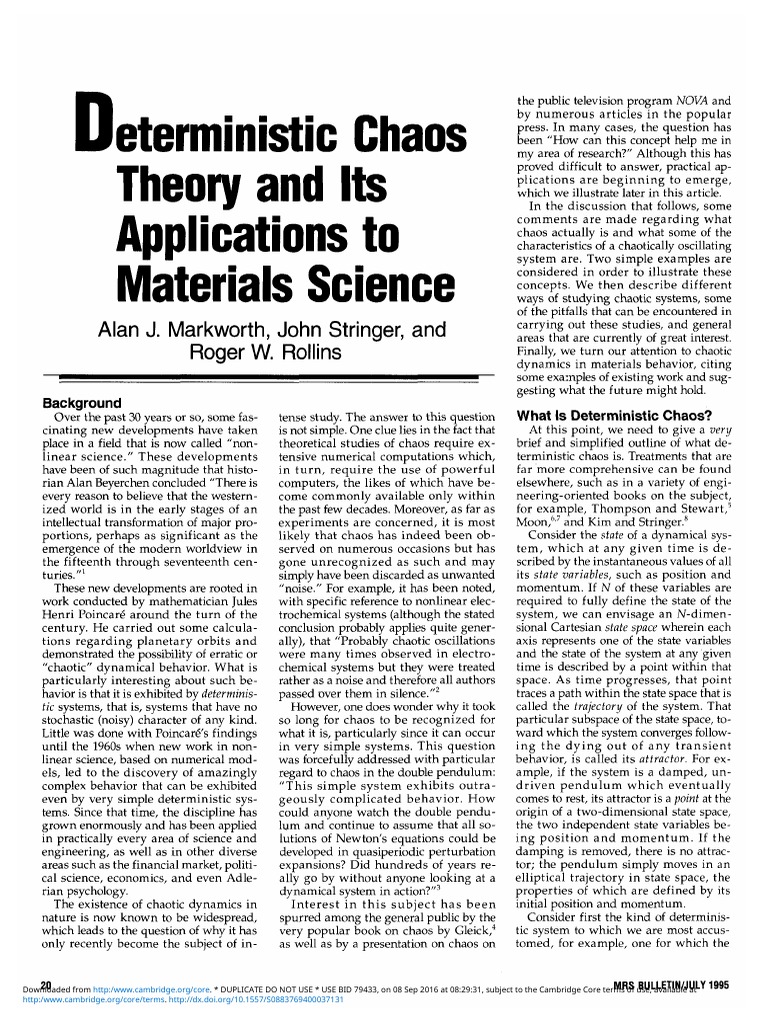 Deterministic Chaos Theory and Its Applications To Materials Science ...