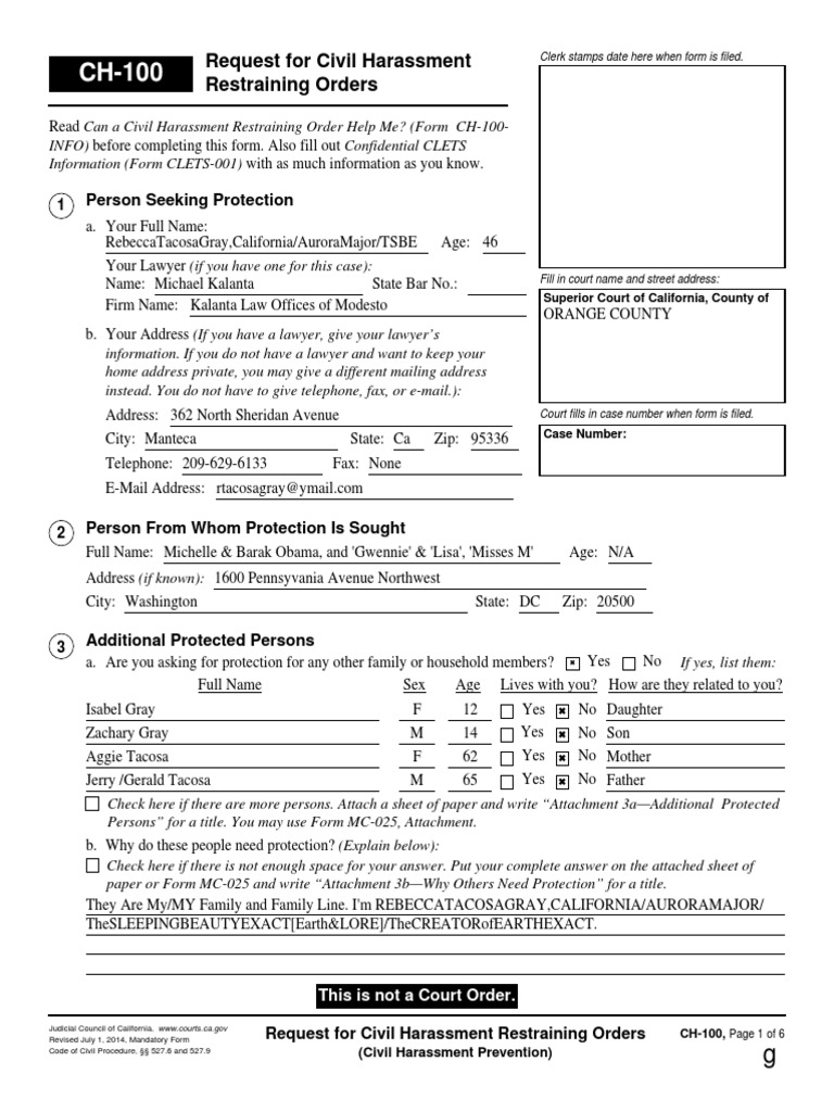 Civil Harassment Restraining Order Request | PDF | Restraining Order ...