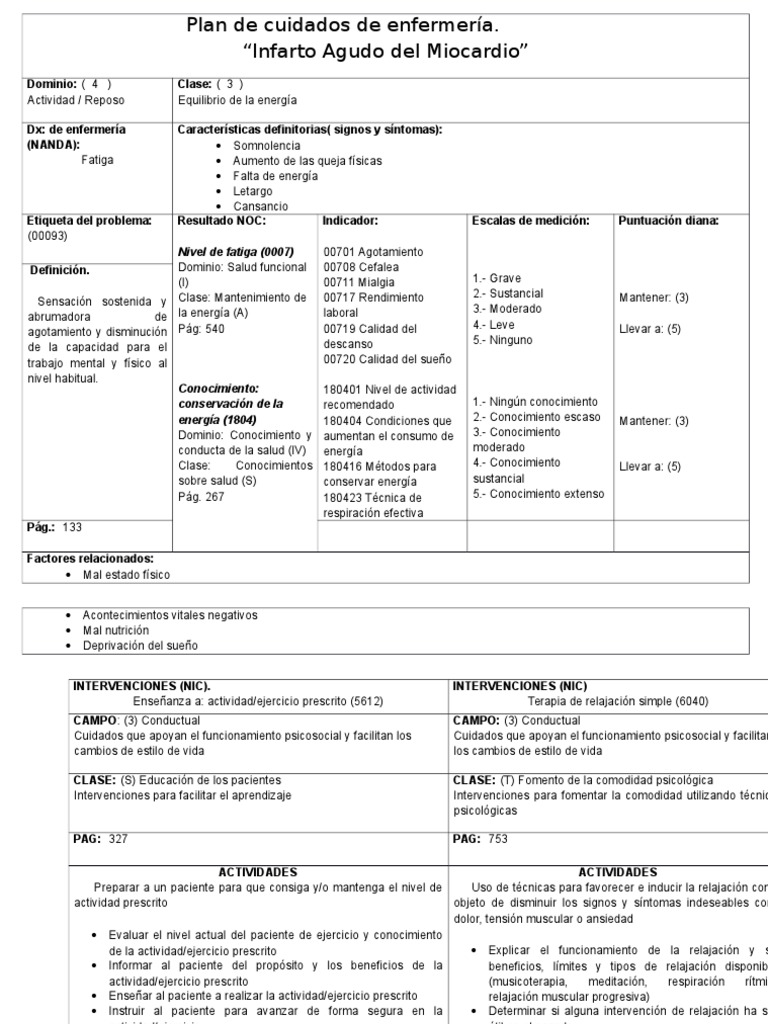 Cuidados de Enfermería en Infarto Agudo | PDF | Ejercicio físico | Corazón