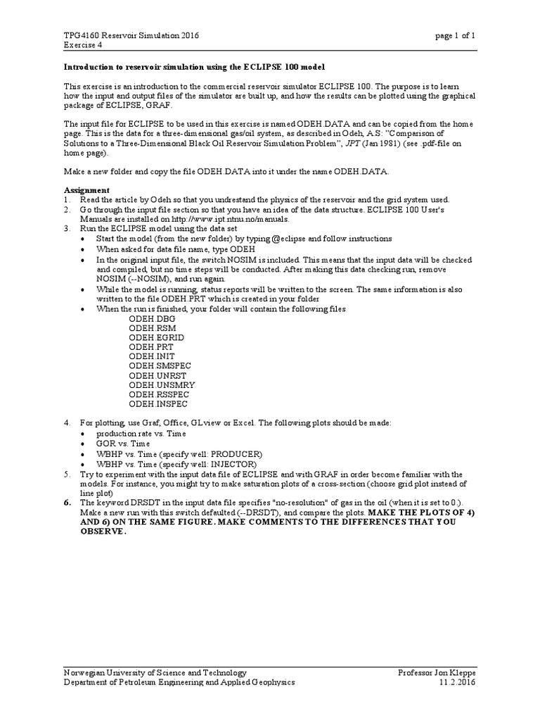 ECLIPSE 100 Reservoir Simulation Exercise | PDF | Simulation | Computer ...