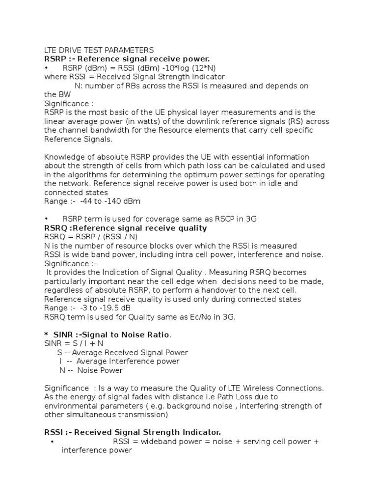 LTE Drive Test Parameters Overview | PDF | Mimo | Computer Network