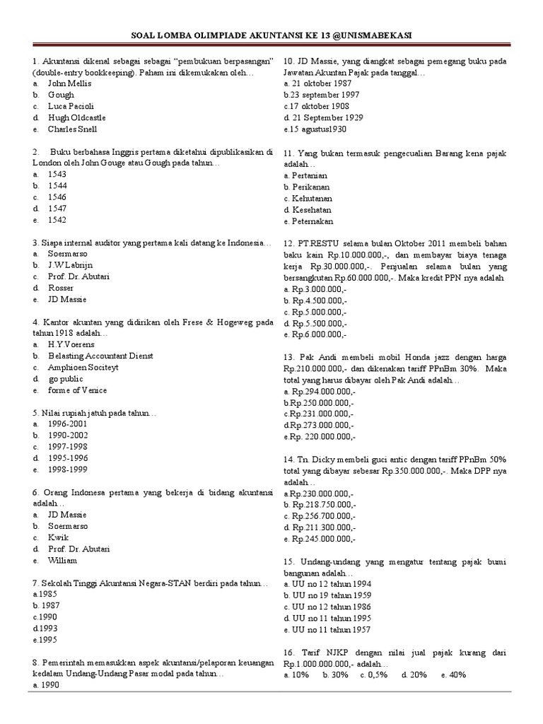 27 Contoh Soal Akuntansi Olimpiade Kumpulan Contoh Soal