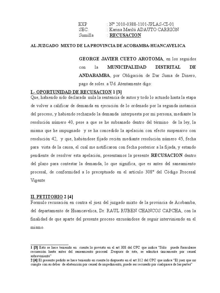 RECUSACION | Sentencia (Ley) | Demanda judicial | Prueba gratuita de 30 ...