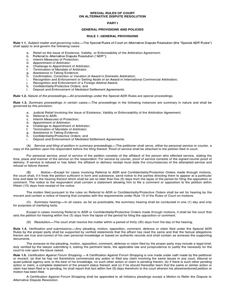 Special ADR Rules PDF | PDF