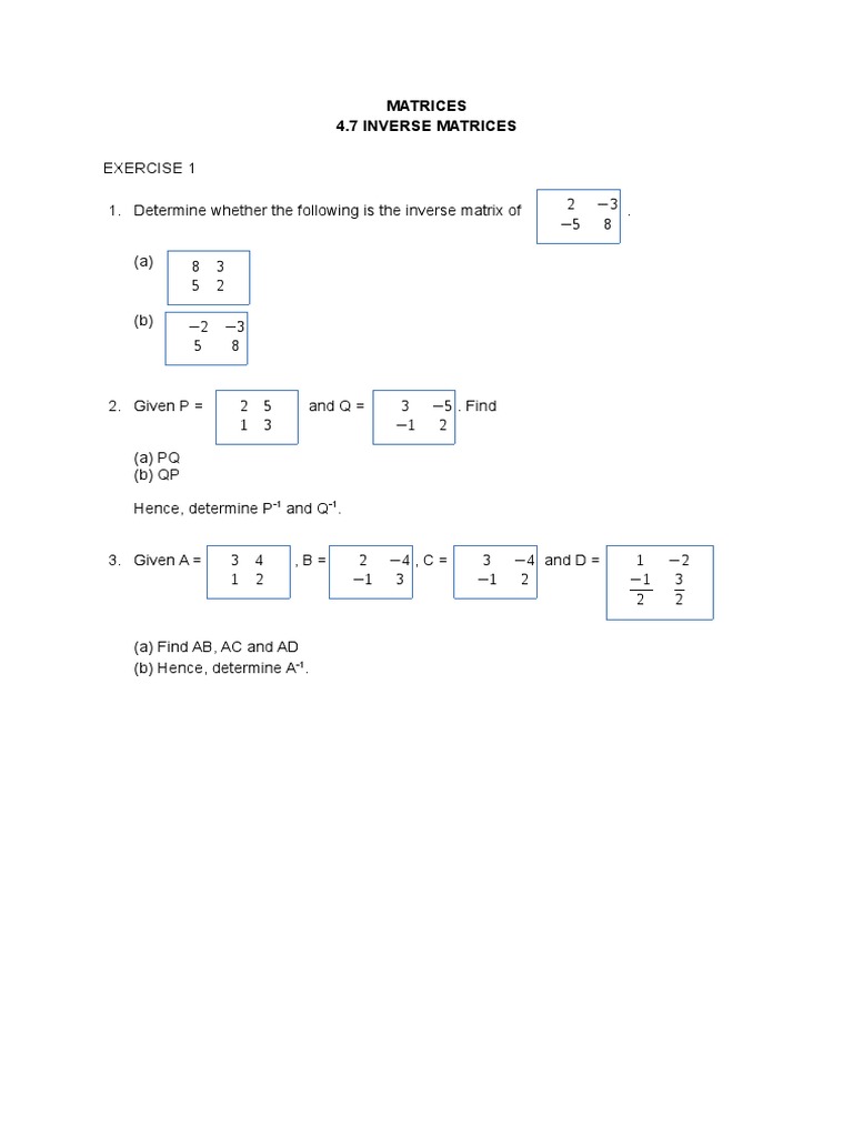 MATRICES 4.7 Ex 1 | PDF