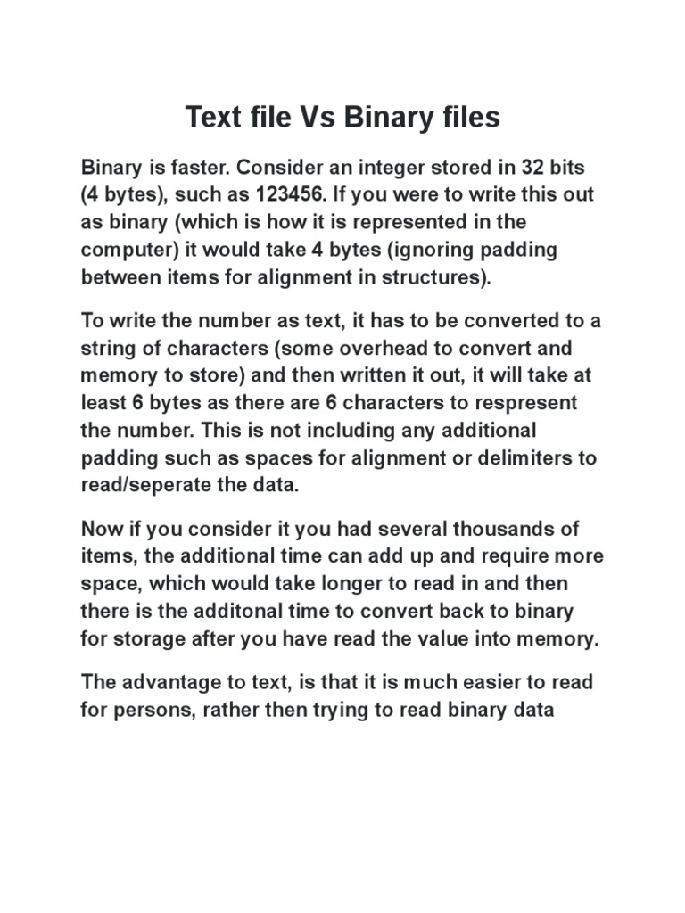 Text File Vs Binary Files | PDF