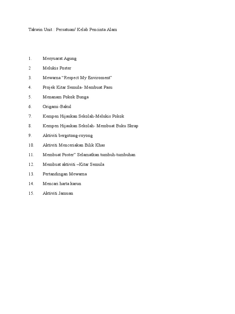 Aktiviti Kelab Pecinta Alam Pdf