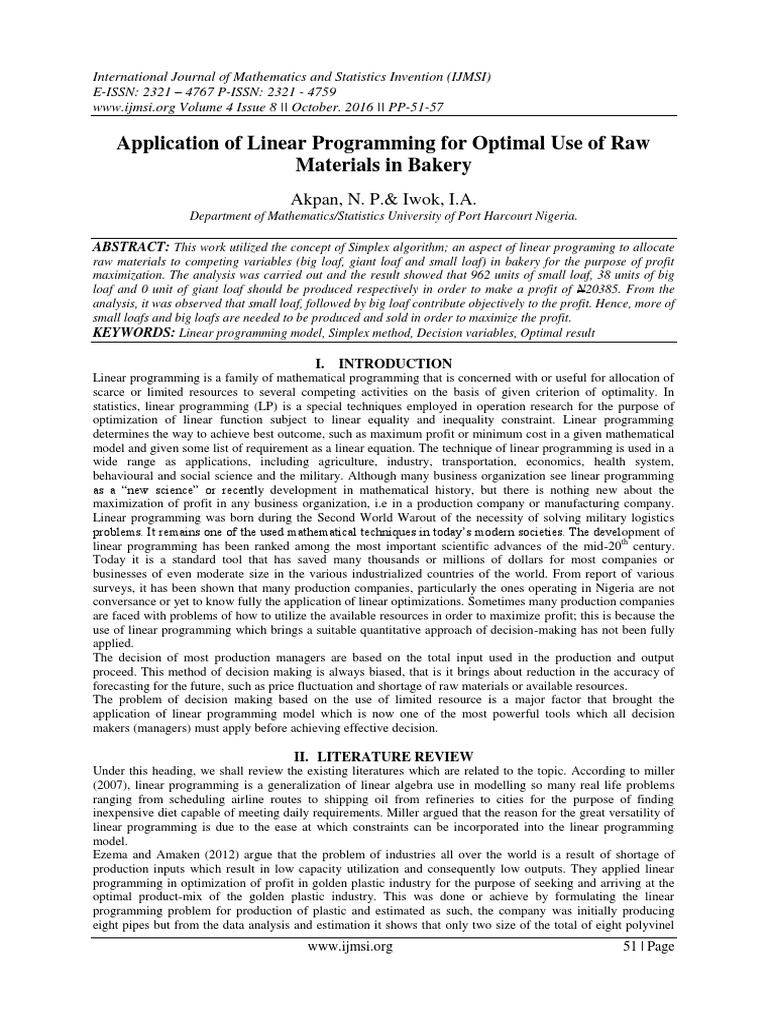 Optimal Raw Material Use in Bakery | PDF | Linear Programming ...