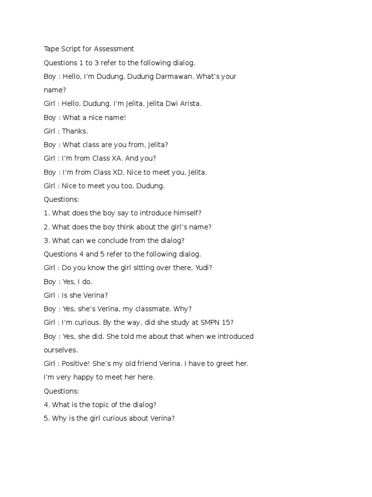 Tape Script For Assessment | PDF