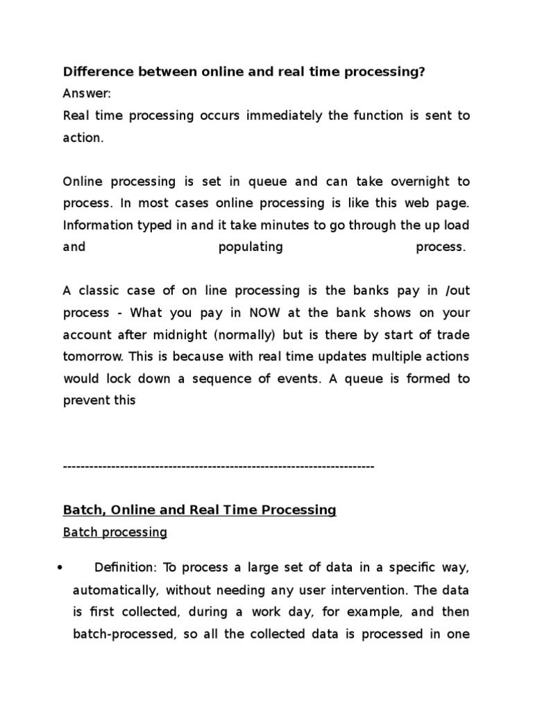 Online vs Real-Time Processing Explained | PDF | Real Time Computing ...