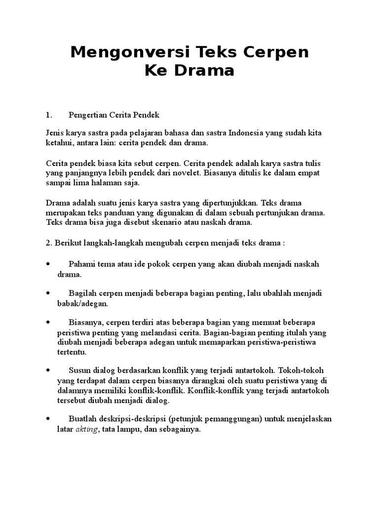 Contoh Cerpen Yang Diubah Menjadi Naskah Drama 4 Orang Lukisan