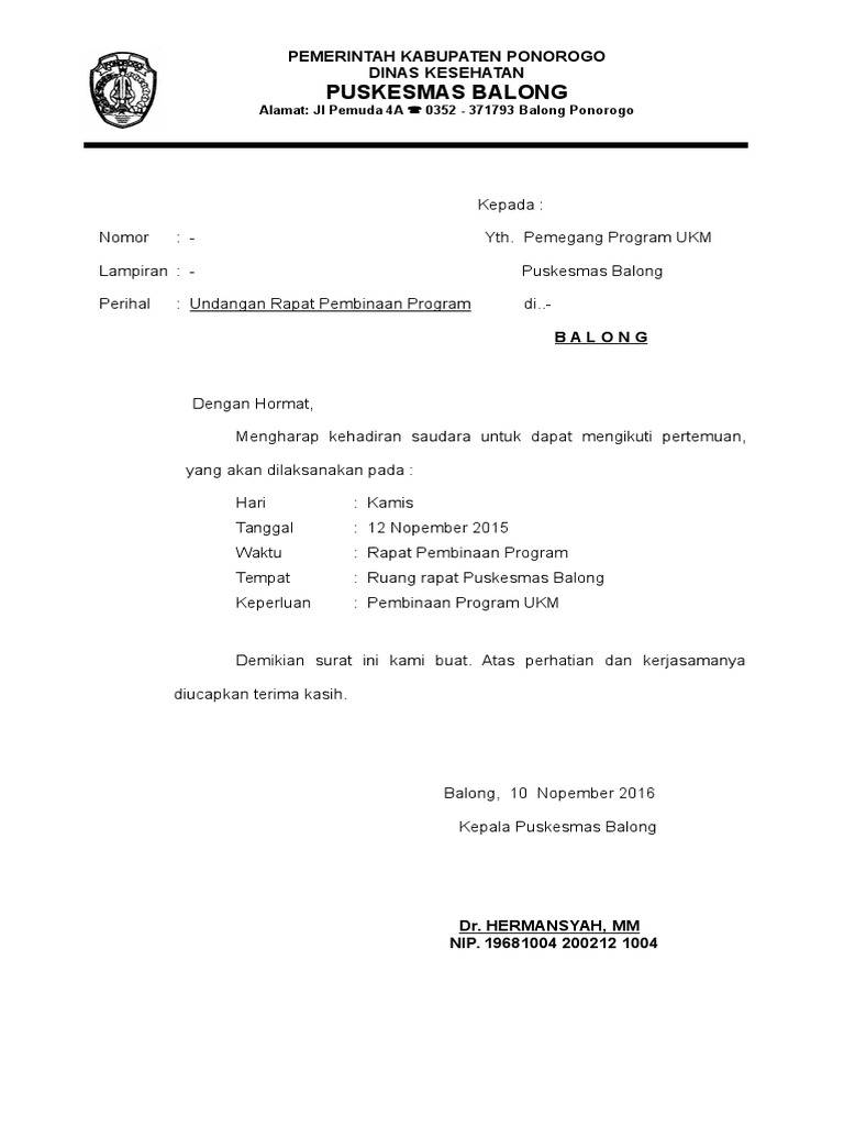 58 Contoh Undangan Rapat Puskesmas Terbaru
