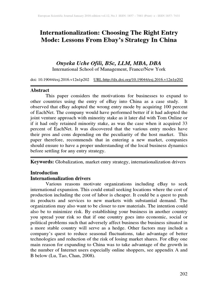 Internationalization Choosing The Right Entry Mode Ebay in China