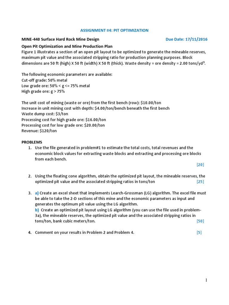 Assignment #4: Pit Optimization Due Date: 17/11/2016 | PDF