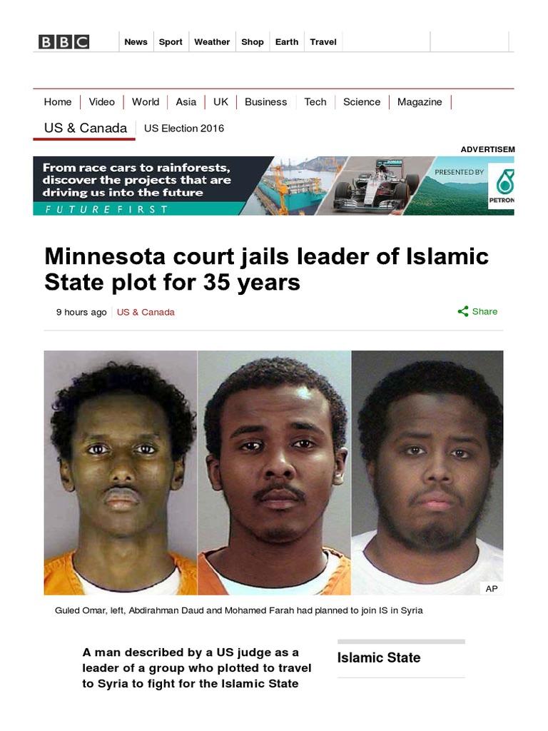 Minnesota Court Jails Leader of Islamic State Plot For 35 Years - BBC ...