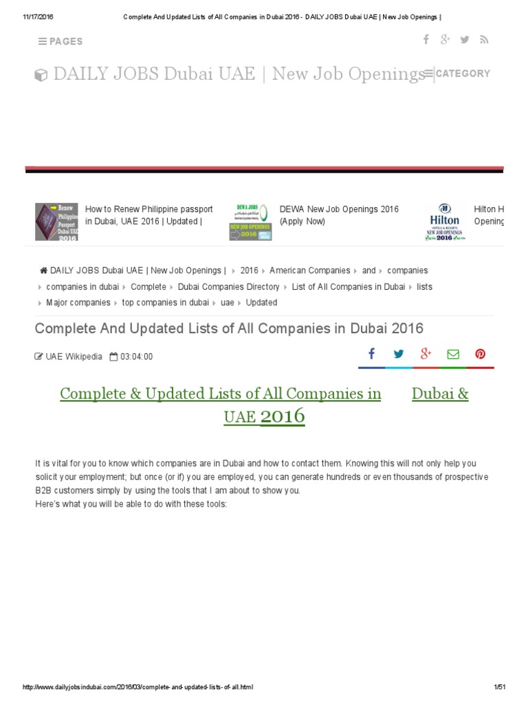Complete and Updated Lists of All Companies in Dubai 2016 DAILY JOBS
