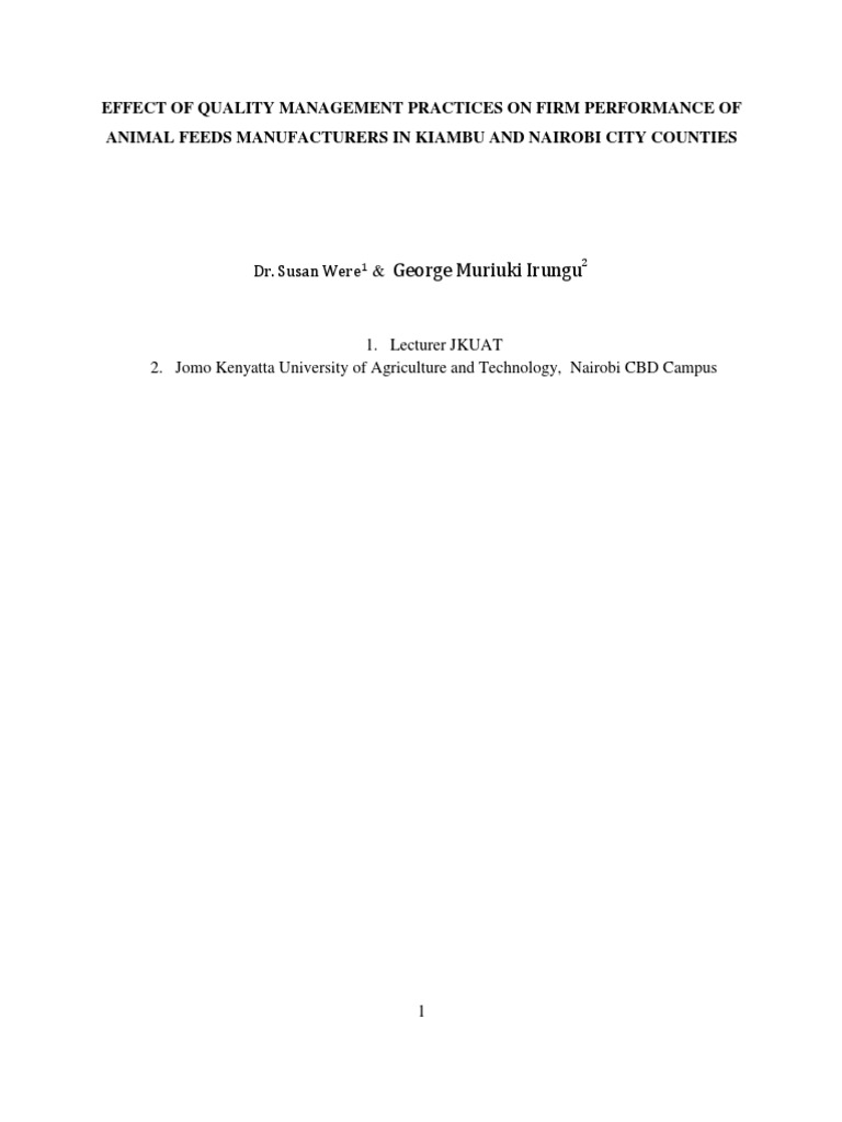 Effect of Quality Management Practices On Firm Performance of Animal