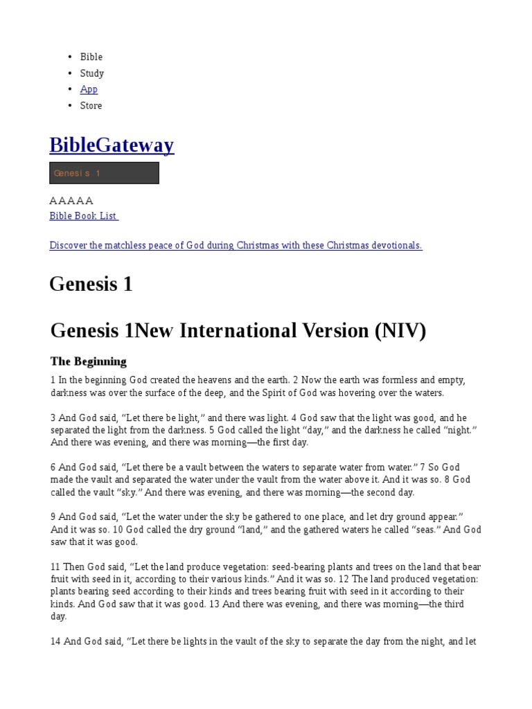 Biblegateway: Genesis 1 Genesis 1new International Version (Niv) | PDF ...