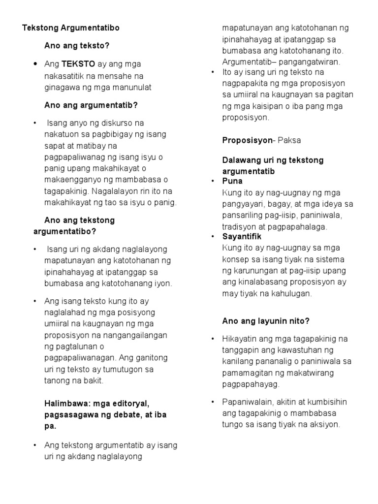Tekstong Argumentatibo Pdf