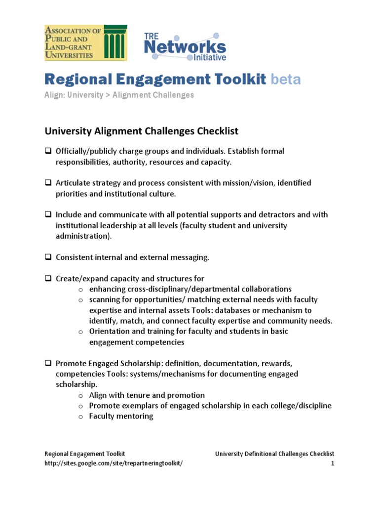 University Alignment Challenges Checklist PDF