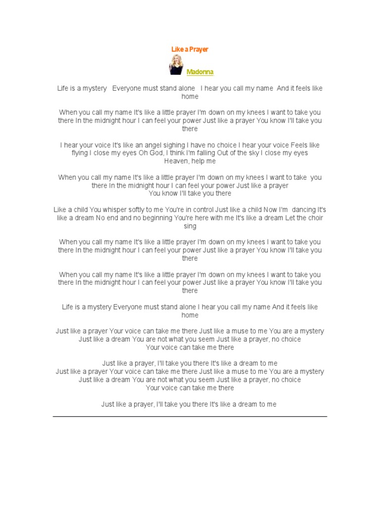 Like A Prayer Letra PDF