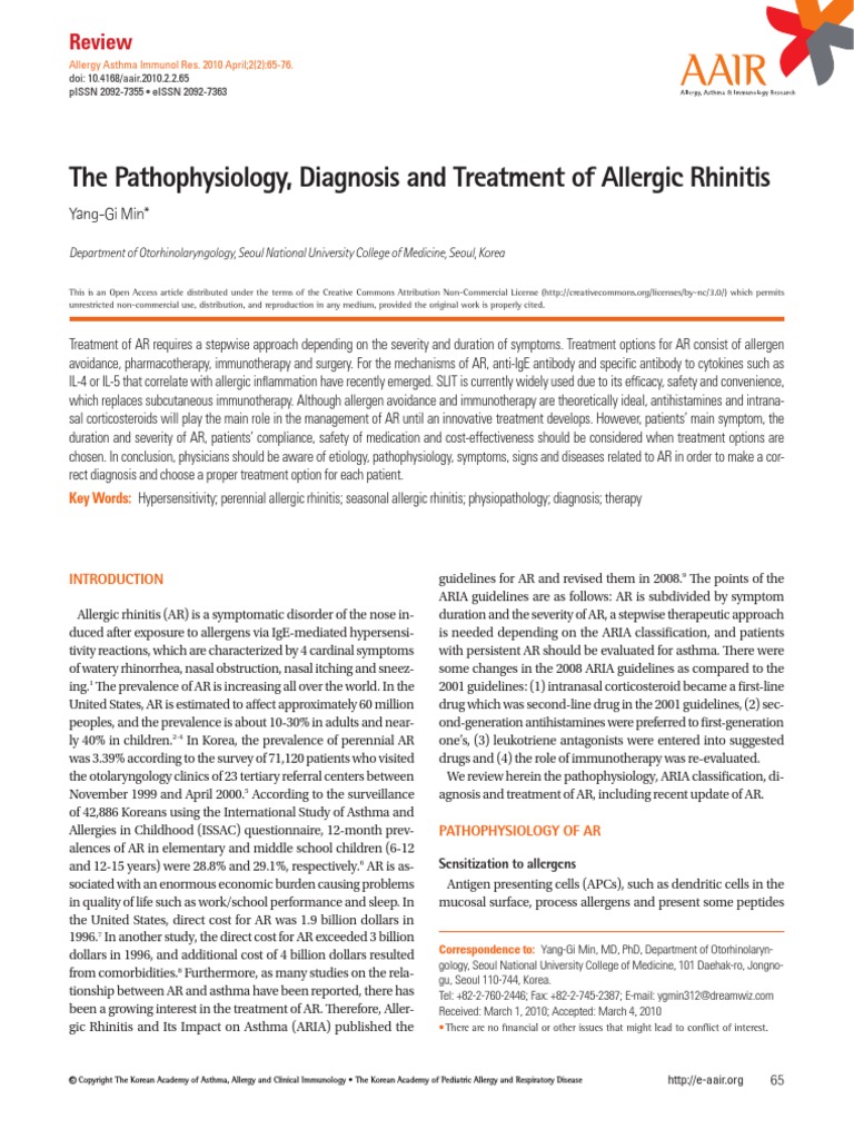 The Pathophysiology, Diagnosis and Treatment of Allergic Rhinitis | PDF