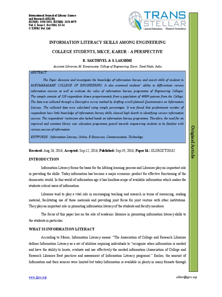 IJLSR - Information Literacy Skills Among Engineering College | PDF ...