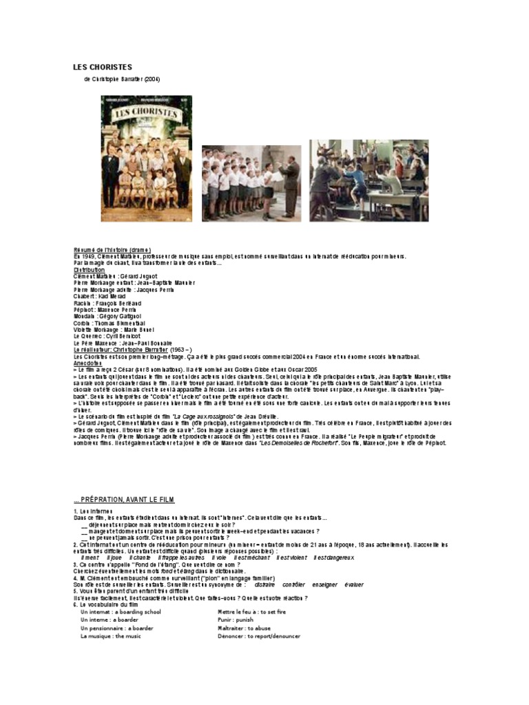 Fiche Pédagogique, Les Choristes | Divertissement (Général)
