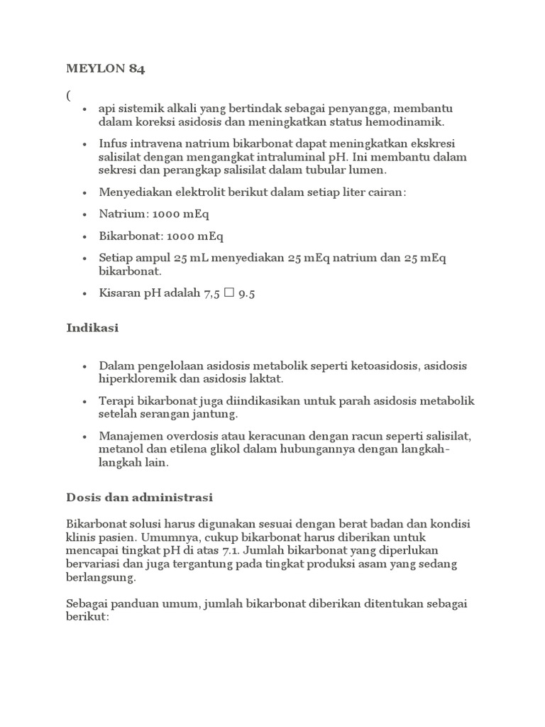 Dosis dan Indikasi Meylon 84 | PDF | Kesehatan Holistik | Sains ...