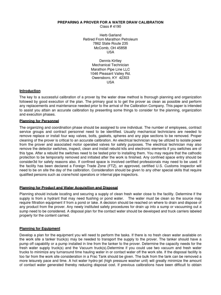 Water Draw Calibration for Provers | PDF | Pipe (Fluid Conveyance ...
