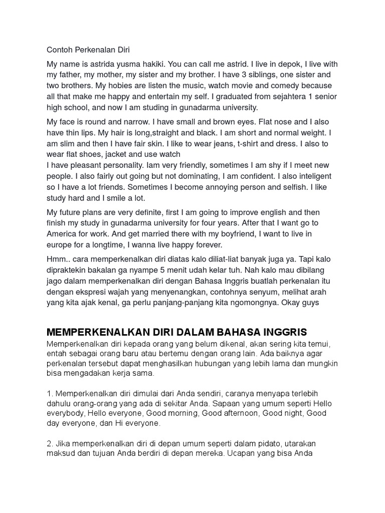 Contoh Perkenalan Diri